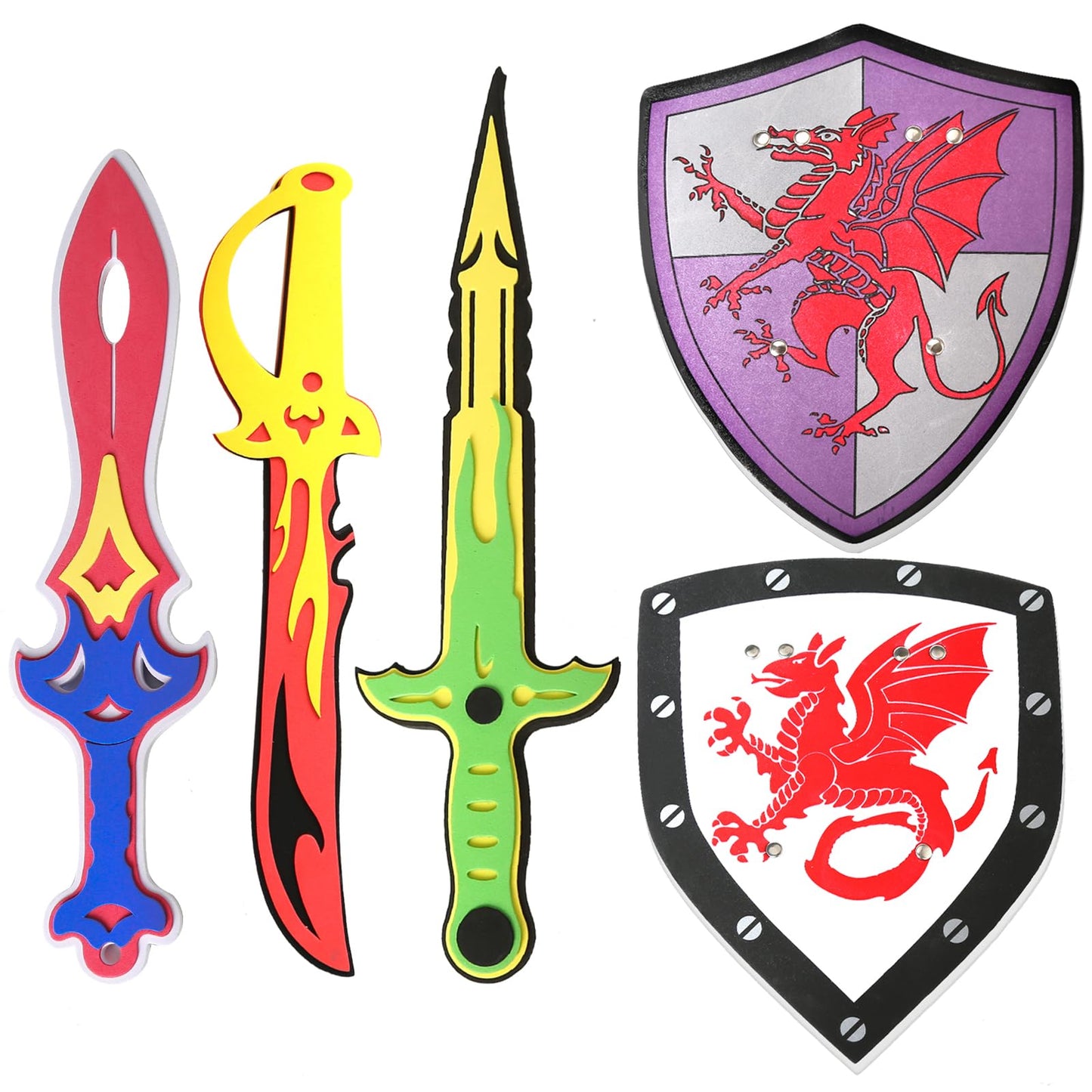 YAYYAY Foam Swords & Shields Play Set – 16-Inch, 5-Piece Kids Weapons