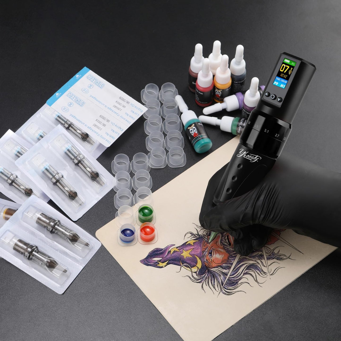Ybeauty Wireless Tattoo Gun Kit – Professional Rotary Tattoo Machine with 1600 mAh Power Supply, 76‑Piece Starter Set