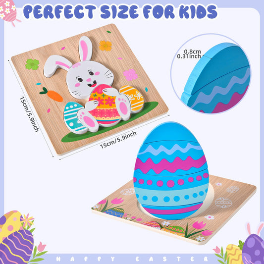 YBSOP 4 Pack Easter Wooden Puzzles for Kids – Jigsaw Toys for Easter Basket Stuffers & Party Favors
