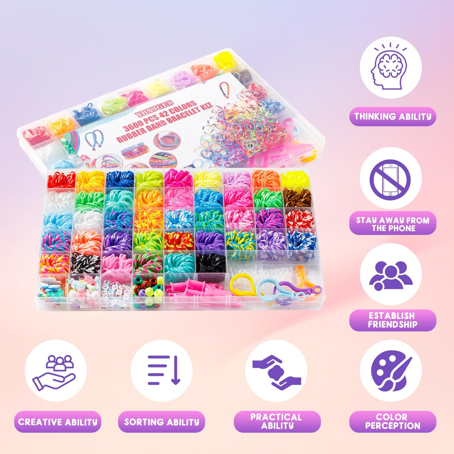 Ybxjges 3600+ Rubber Band Bracelet Kit – Loom Bracelet Making Kit for Kids & Teens