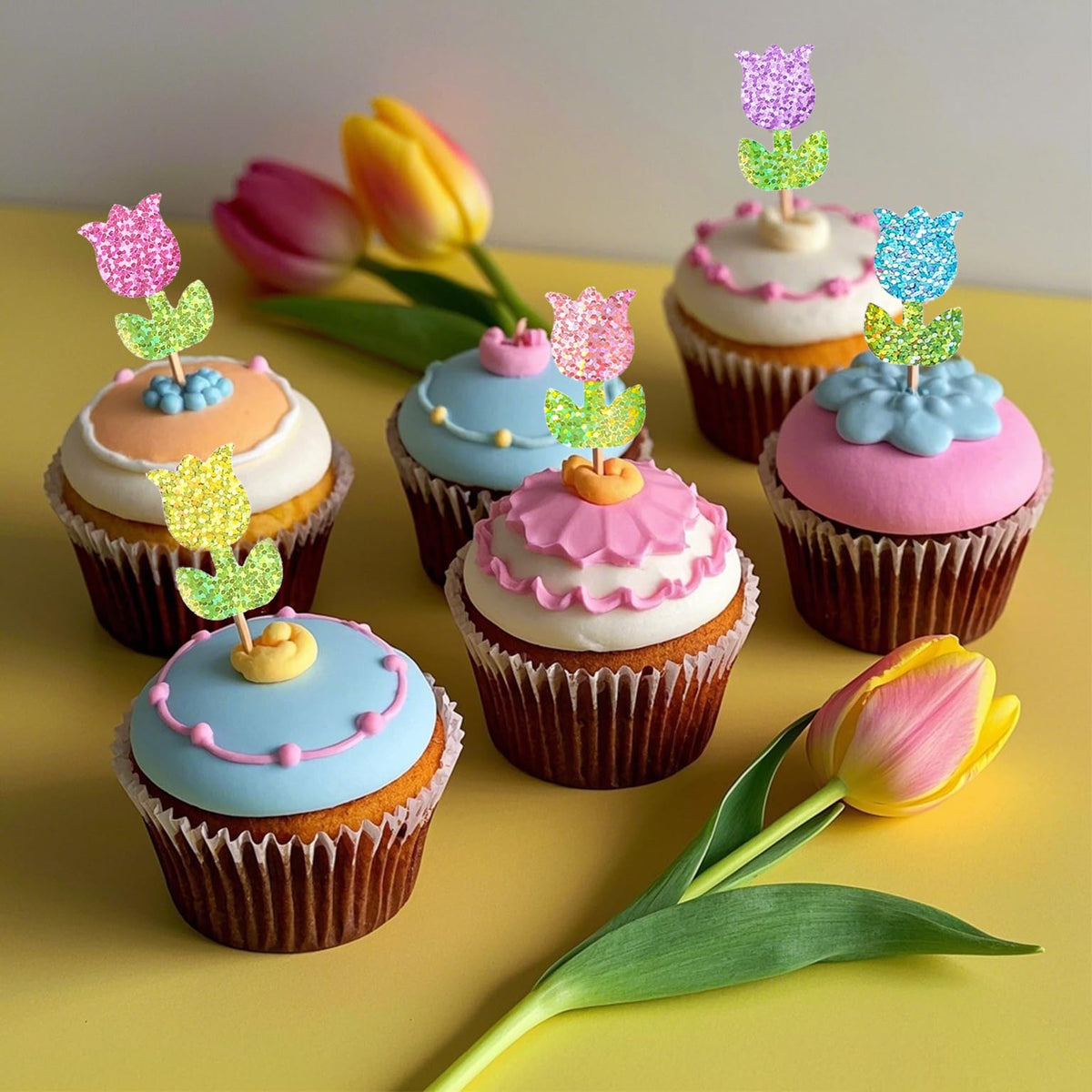 YCDMLJC 500pcs Spring Tulip Stickers - Waterproof 1.5-inch Laser Colorful Flowers for Envelopes, Gift Boxes & Crafts