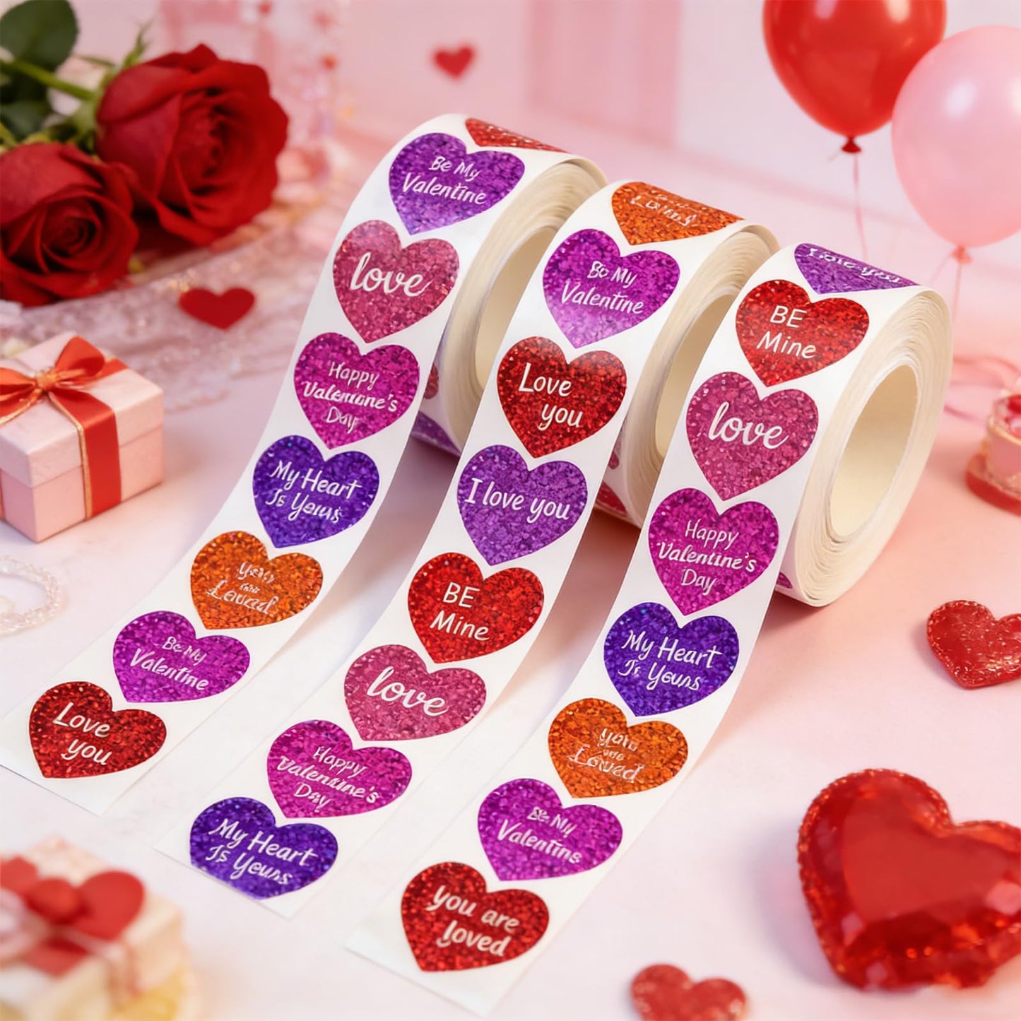 Ycfish 500 Pcs Funky Heart Roll Stickers – Valentines Day Red Hearts