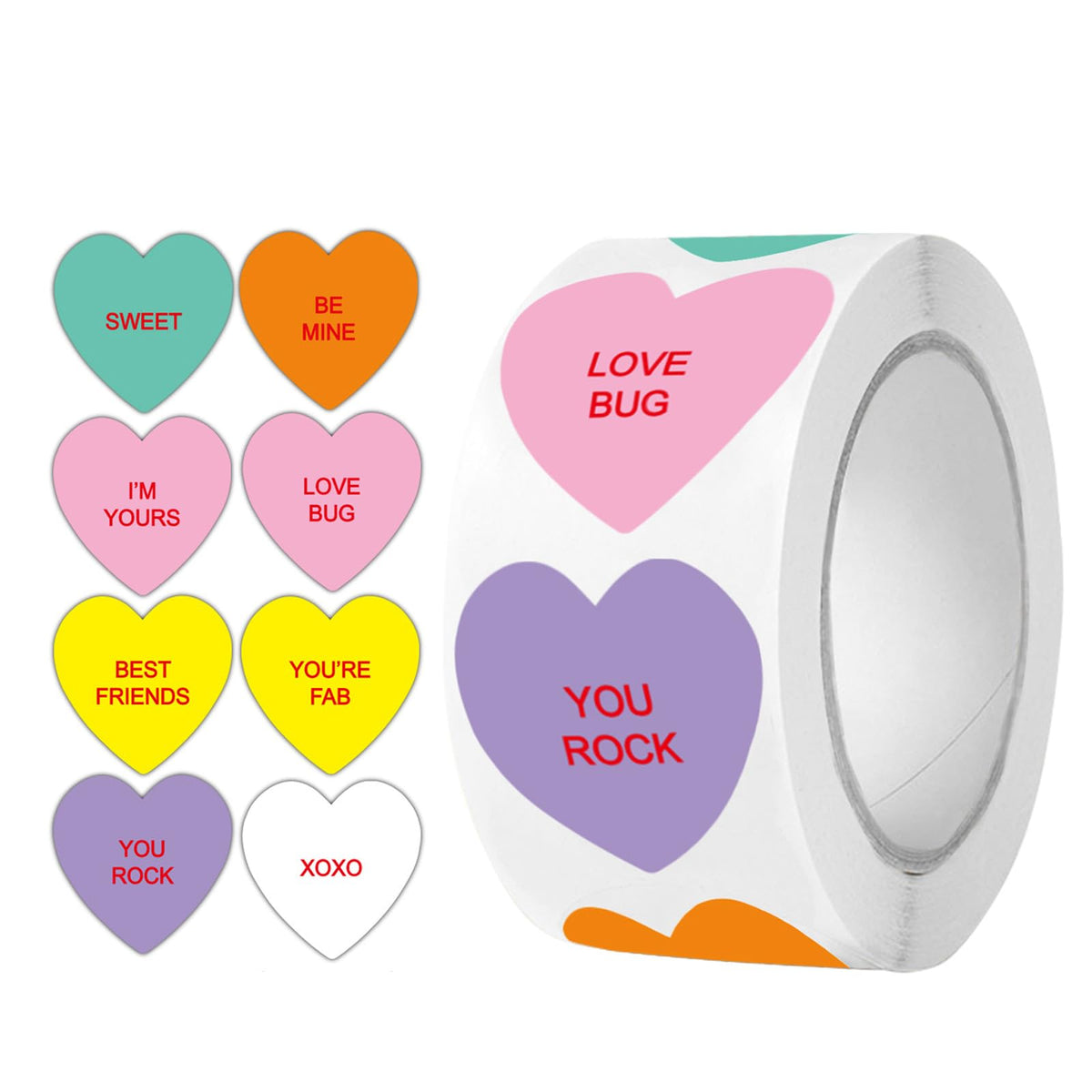 Ycfish 500 Pcs Funky Heart Roll Stickers – Valentine’s Day Love Labels for Gifts & Crafts