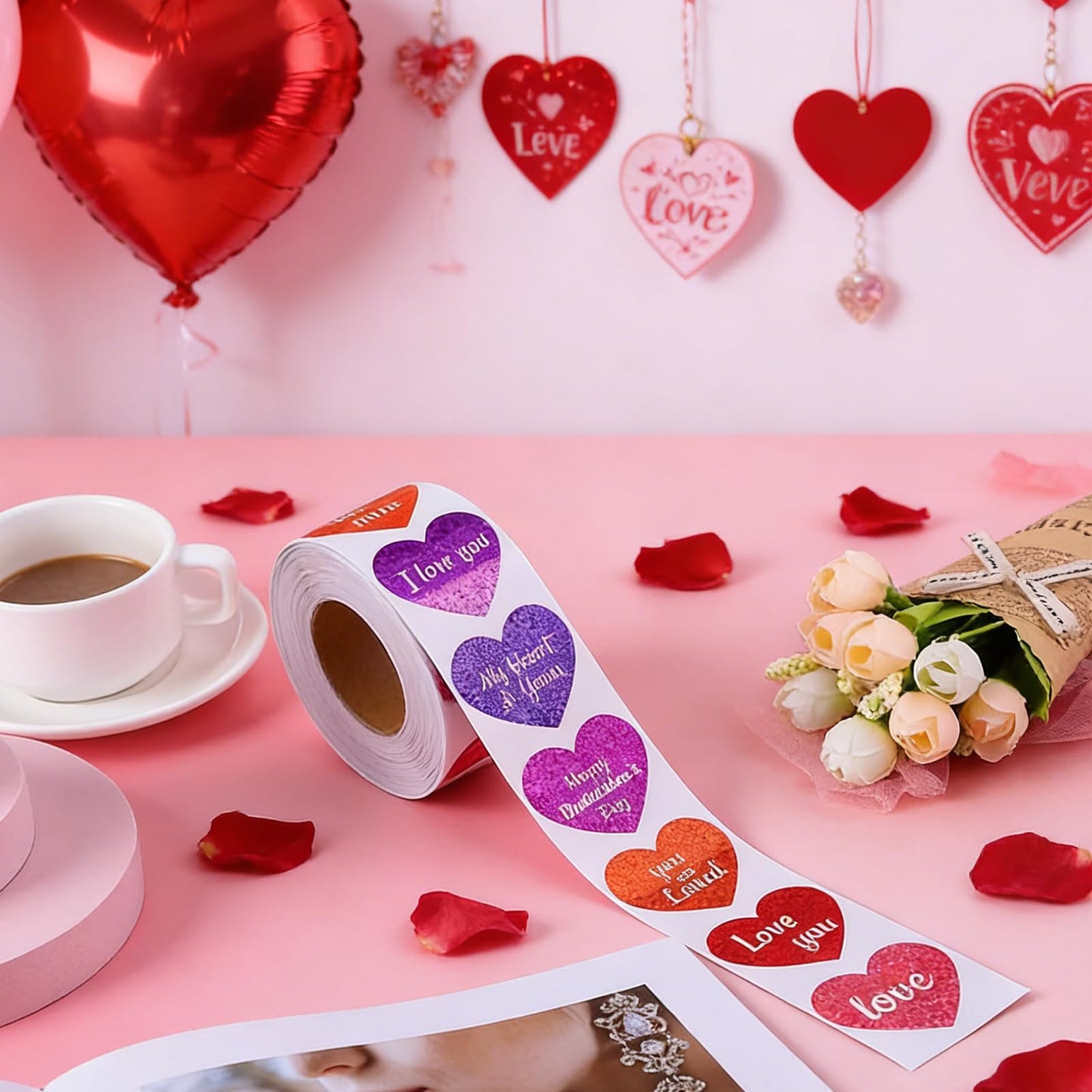 Ycfish 500 Pcs Funky Heart Roll Stickers – Valentines Day Red Hearts