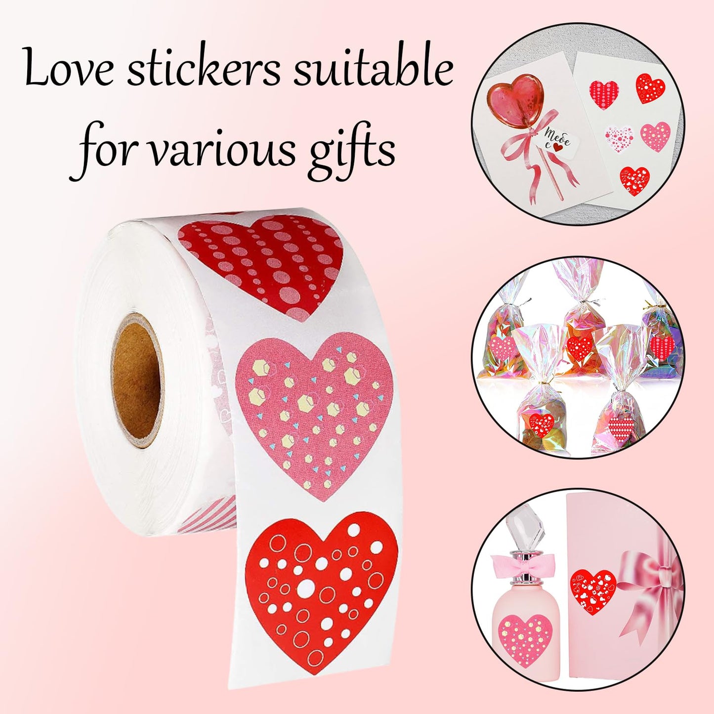 Ycfish 500 Pcs Funky Heart Roll Stickers – Valentine’s Day Love Labels, Red Self-Adhesive Hearts