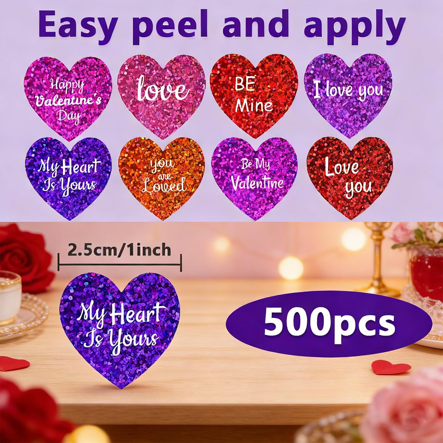 Ycfish 500 Pcs Funky Heart Roll Stickers – Valentines Day Red Hearts