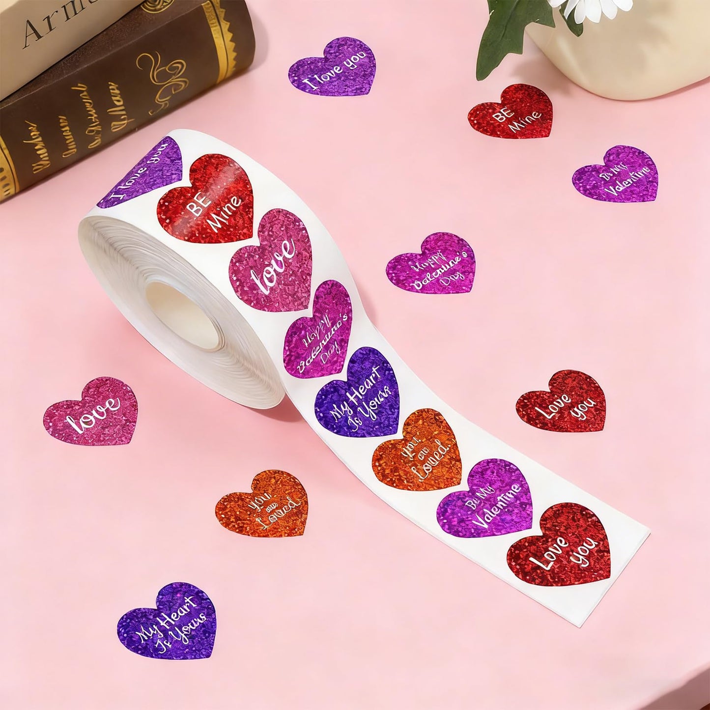 Ycfish 500 Pcs Funky Heart Roll Stickers – Valentines Day Red Hearts