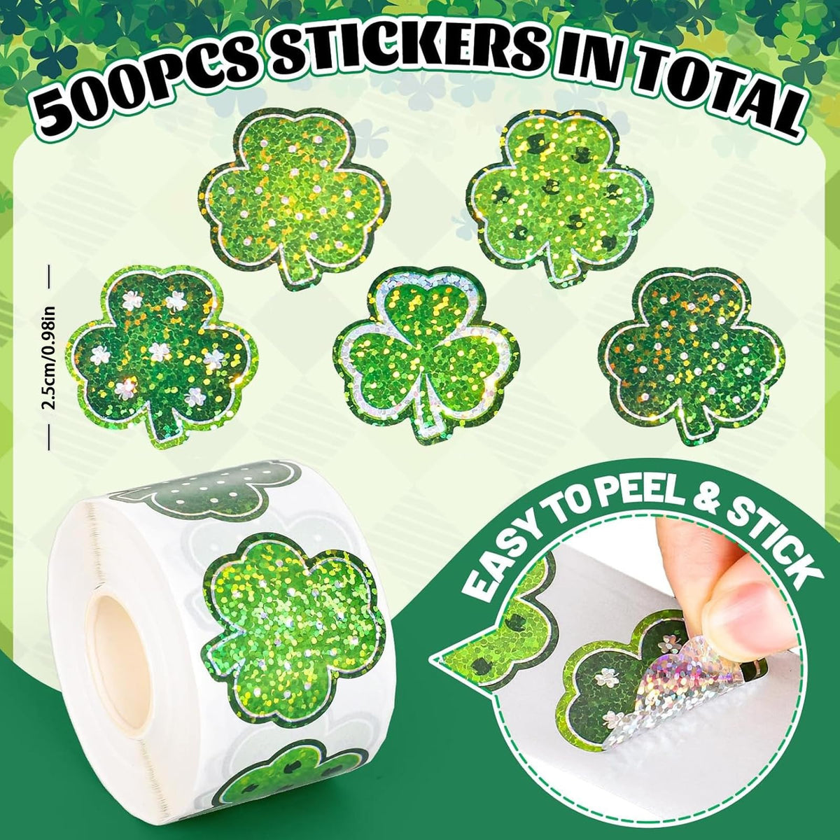 Ycfish 500pcs St Patrick's Day Stickers - 1-Inch Shamrock Glitter Decals for Envelopes & Party Decor