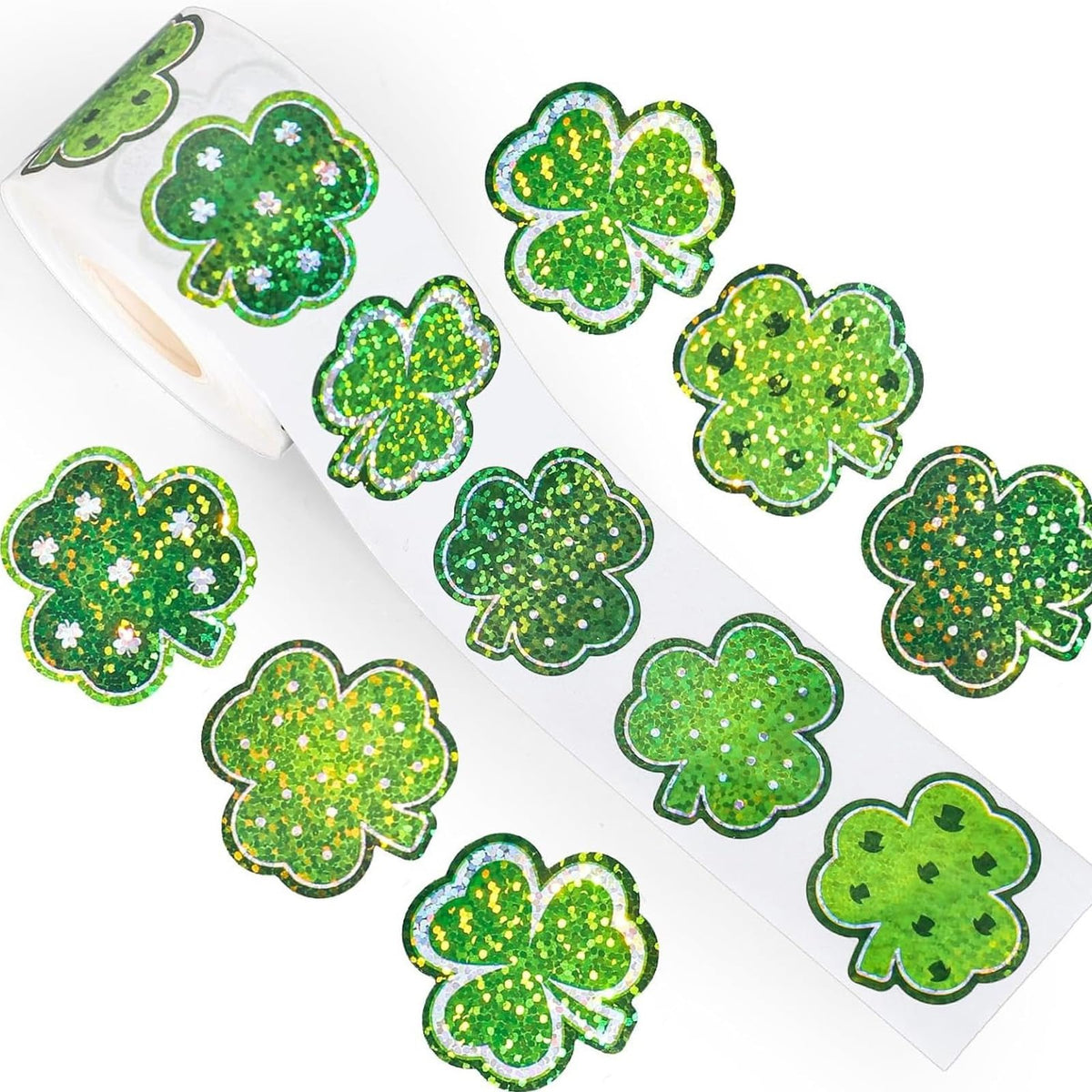 Ycfish 500pcs St Patrick's Day Stickers - 1-Inch Shamrock Glitter Decals for Envelopes & Party Decor