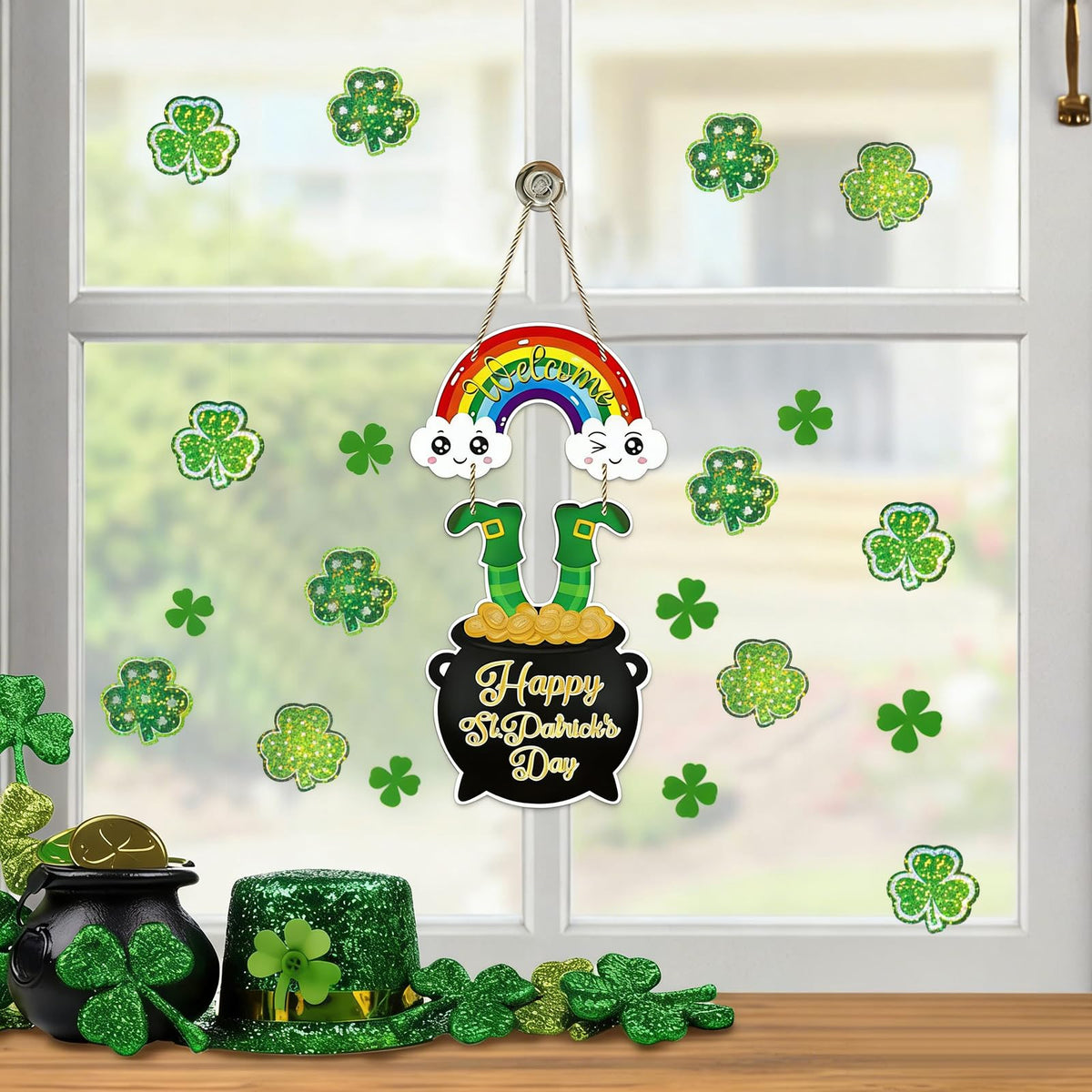 Ycfish 500pcs St Patrick's Day Stickers - 1-Inch Shamrock Glitter Decals for Envelopes & Party Decor