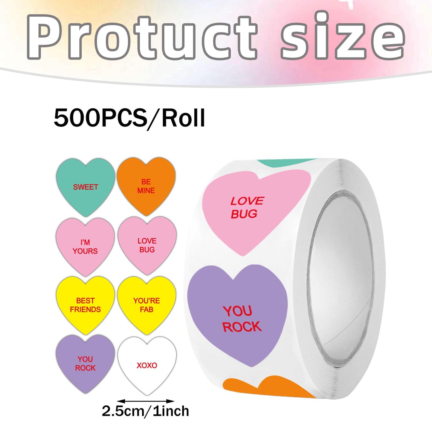 Ycfish 500 Pcs Funky Heart Roll Stickers – Valentine’s Day Love Labels for Gifts & Crafts