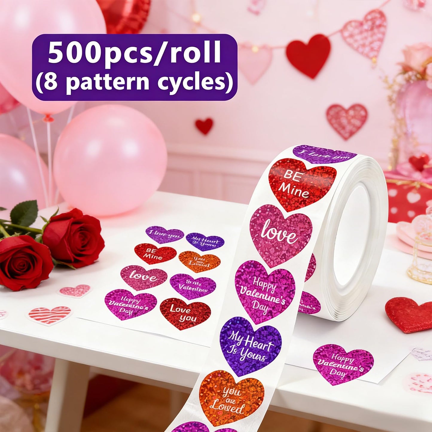 Ycfish 500 Pcs Funky Heart Roll Stickers – Valentines Day Red Hearts