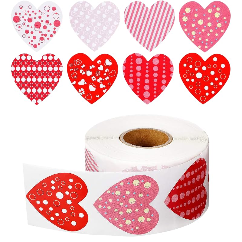 Ycfish 500 Pcs Funky Heart Roll Stickers – Valentine’s Day Love Labels, Red Self-Adhesive Hearts