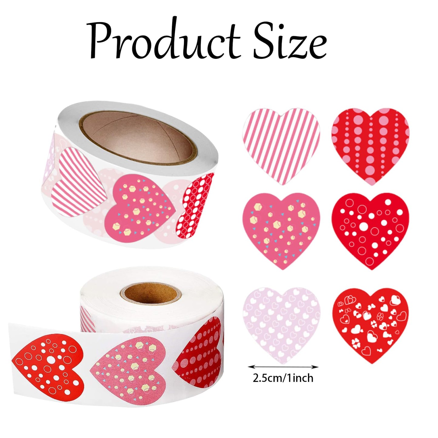 Ycfish 500 Pcs Funky Heart Roll Stickers – Valentine’s Day Love Labels, Red Self-Adhesive Hearts