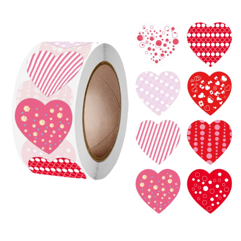 Ycfish 500 Pcs Funky Heart Roll Stickers – Valentine’s Day Love Labels, Red Self-Adhesive Hearts