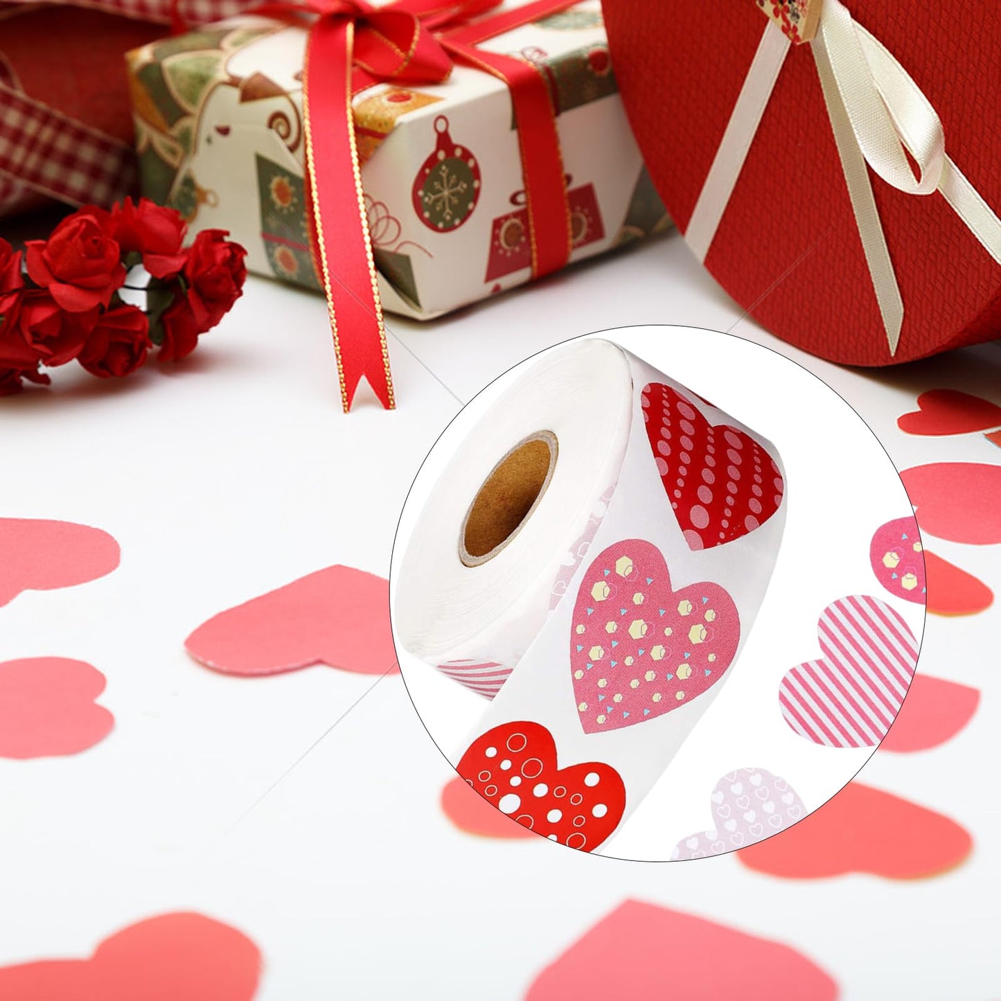Ycfish 500 Pcs Funky Heart Roll Stickers – Valentine’s Day Love Labels, Red Self-Adhesive Hearts
