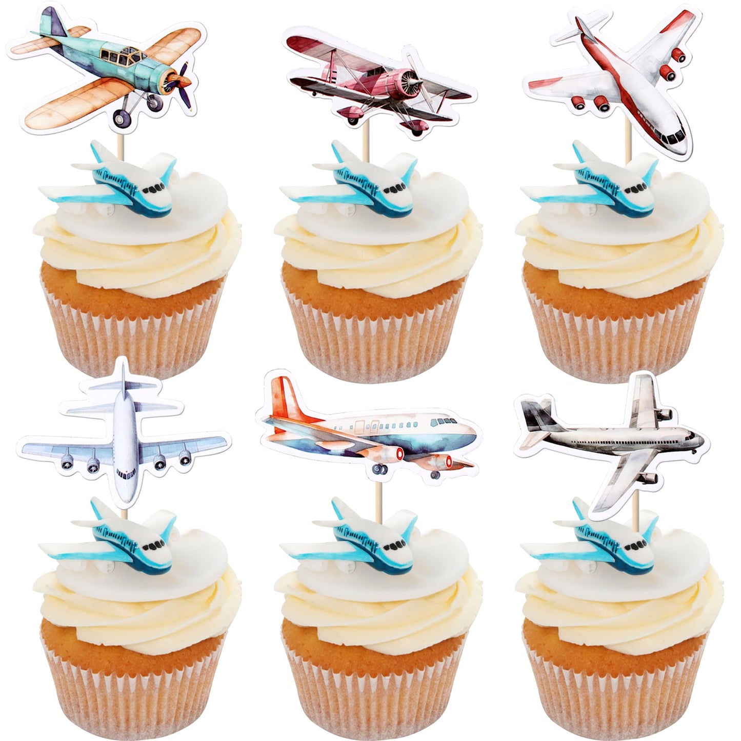 YCTHUNFISH Glitter Plane Cupcake Toppers - 36 Pack for Baby Showers