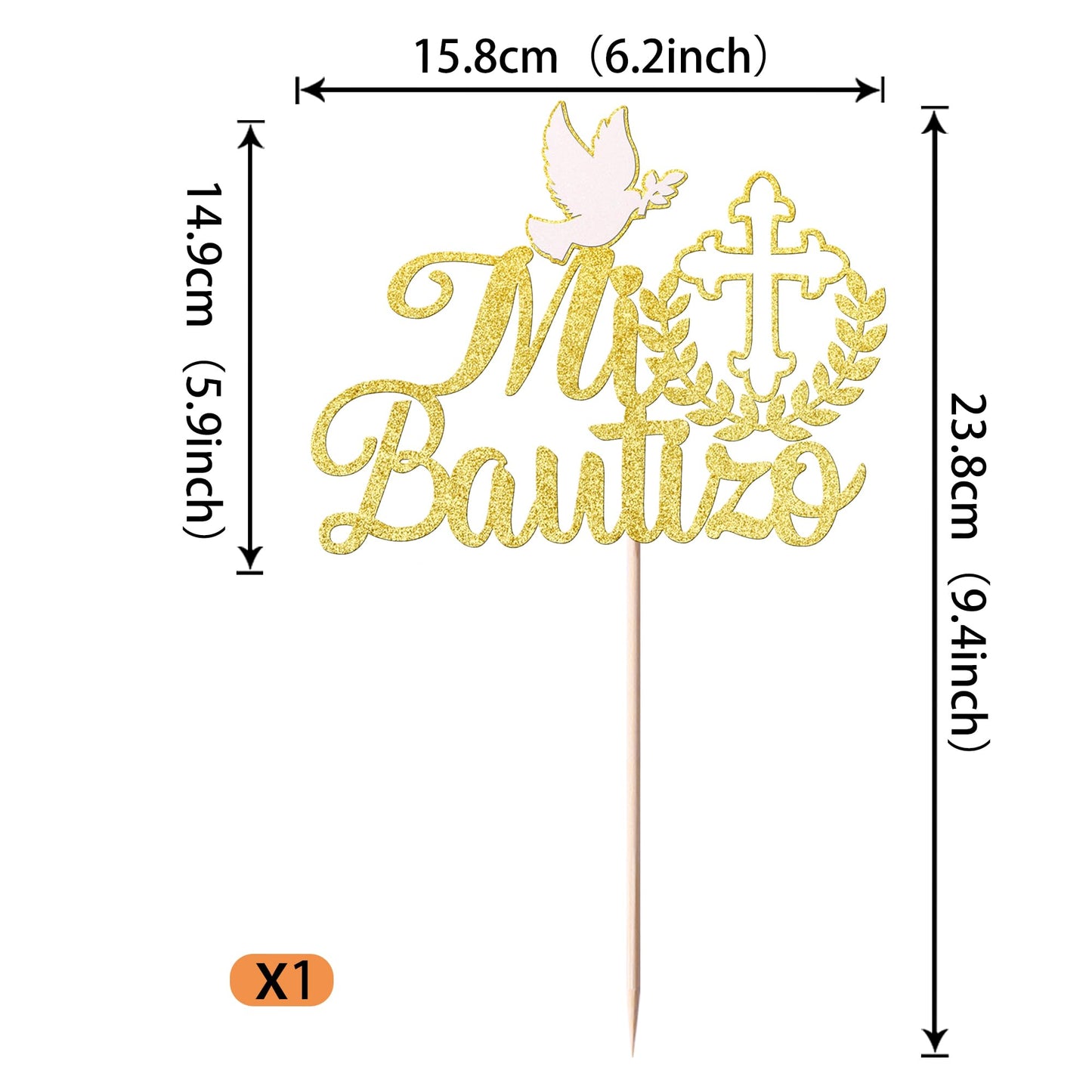 YCTHUNFISH 1 Pack Glitter Cross Cake Topper — Mi Bautizo, First Holy Communion, Baptism, Gold