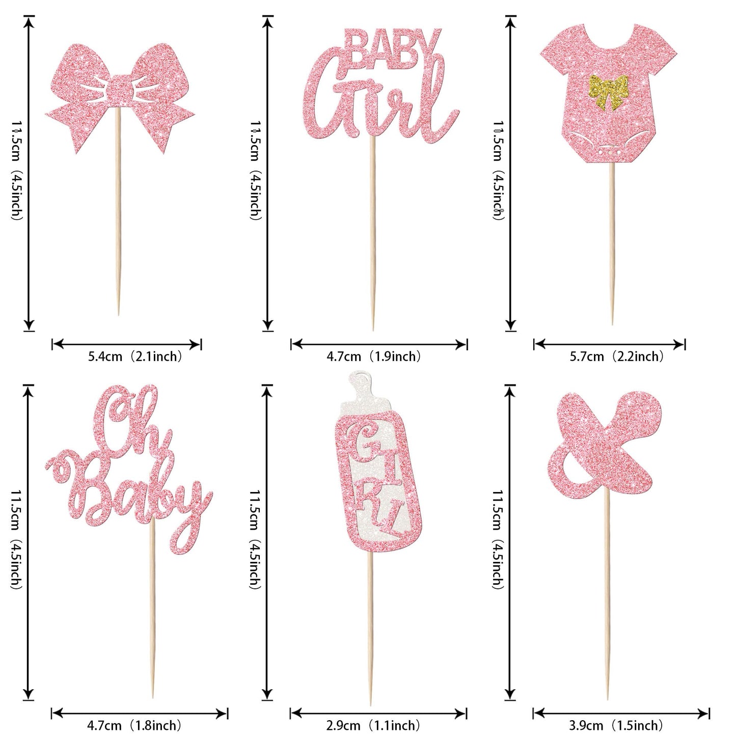 YCTHUNFISH 24 Pack It's a Girl Cupcake Toppers – Glitter Pink Baby Shower & Gender Reveal Picks