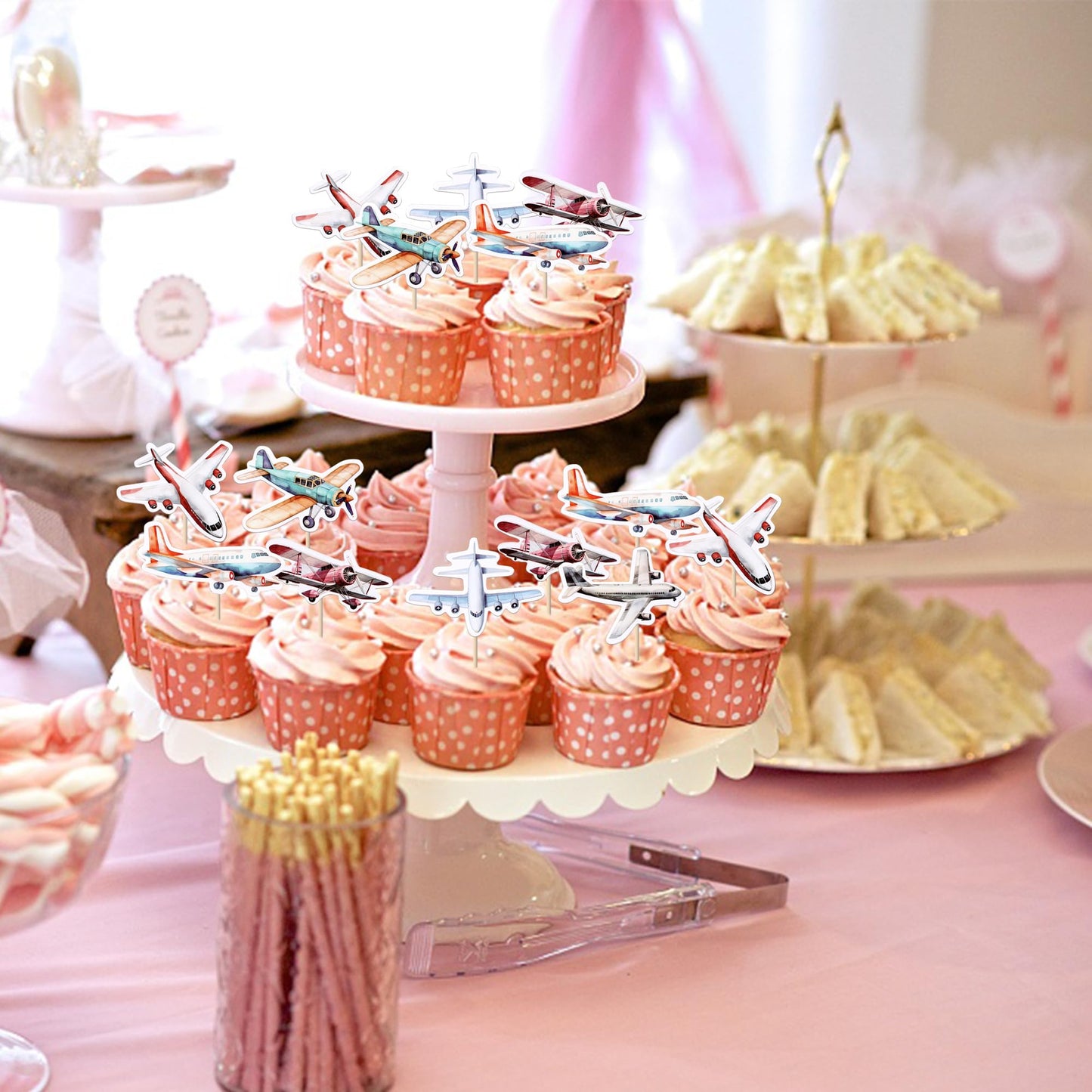 YCTHUNFISH Glitter Plane Cupcake Toppers - 36 Pack for Baby Showers