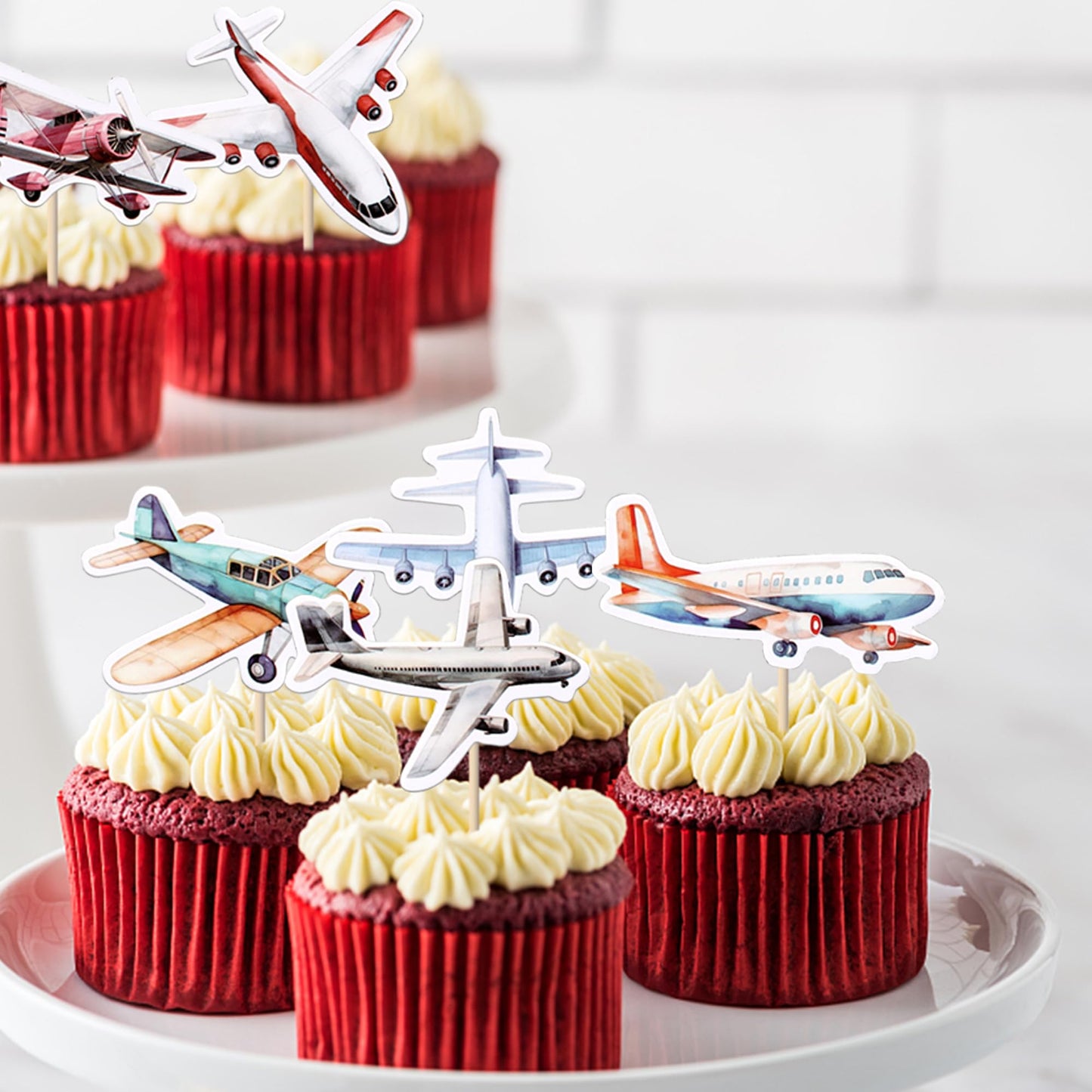 YCTHUNFISH Glitter Plane Cupcake Toppers - 36 Pack for Baby Showers