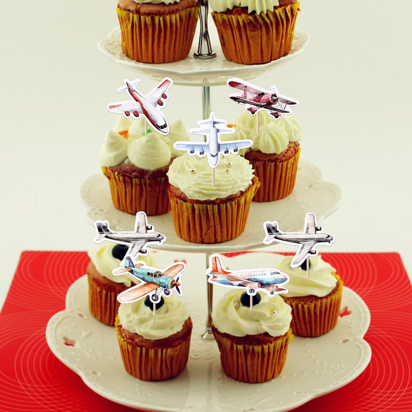 YCTHUNFISH Glitter Plane Cupcake Toppers - 36 Pack for Baby Showers