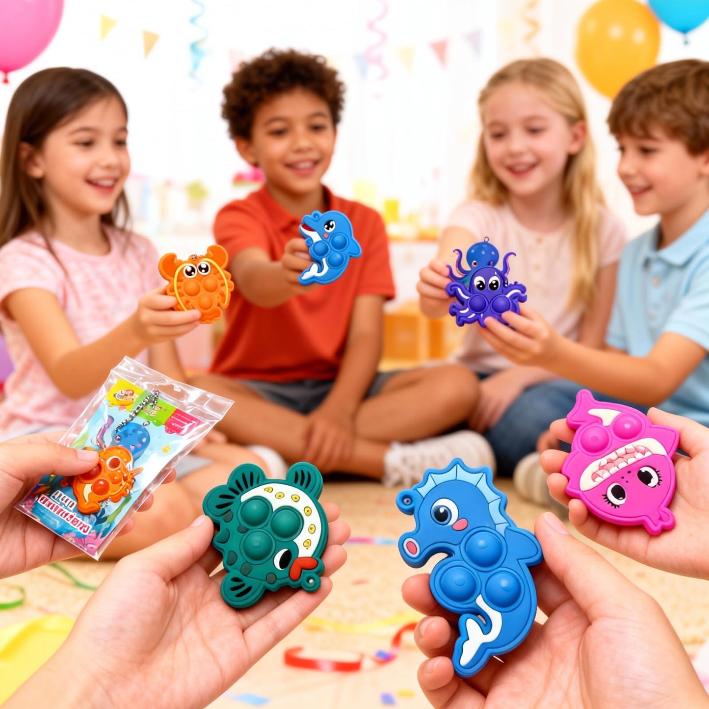 YCWKXJC Valentine's Day Cards for Kids - 24-Pack Non-Candy Ocean Animal Kit