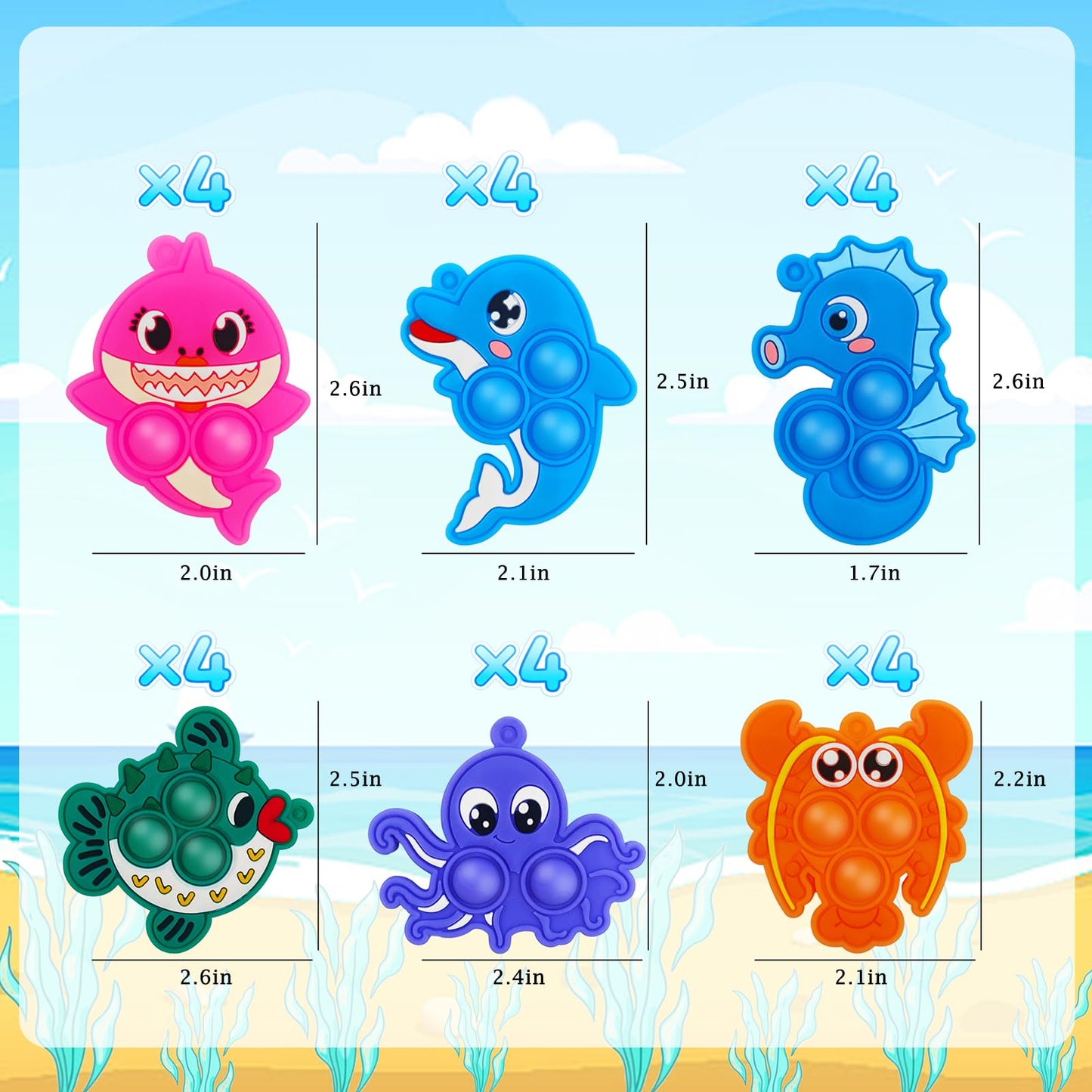 YCWKXJC Valentine's Day Cards for Kids - 24-Pack Non-Candy Ocean Animal Kit