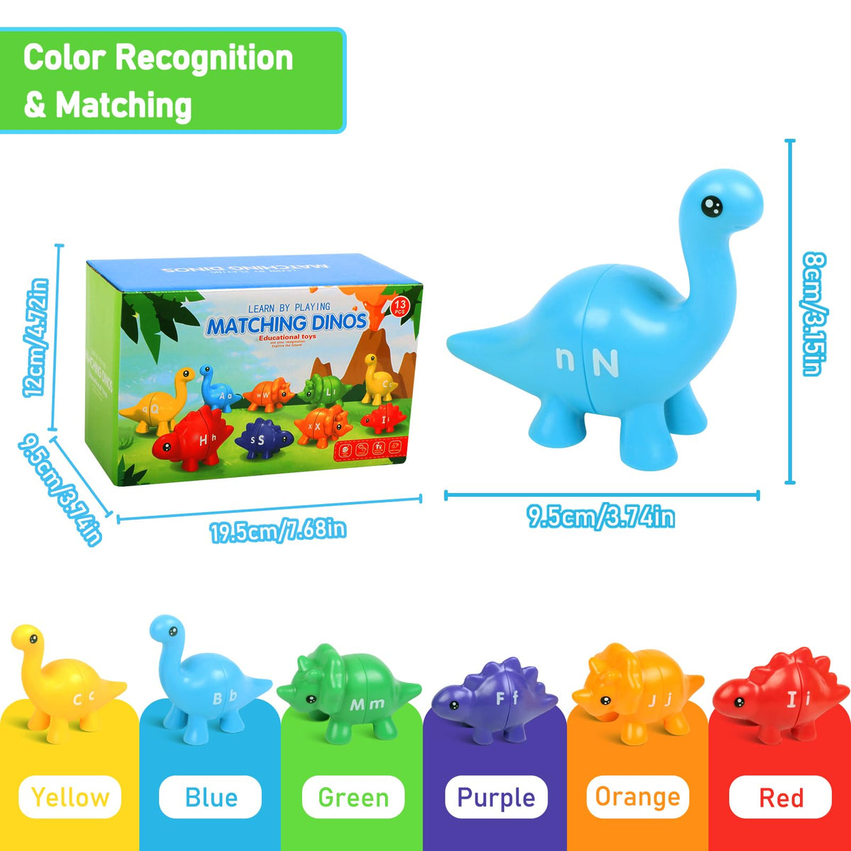 Yeahbof Letters Matching Dinosaur Game – 26 Letters Double-Sided ABC Alphabet for Toddlers and Preschoolers