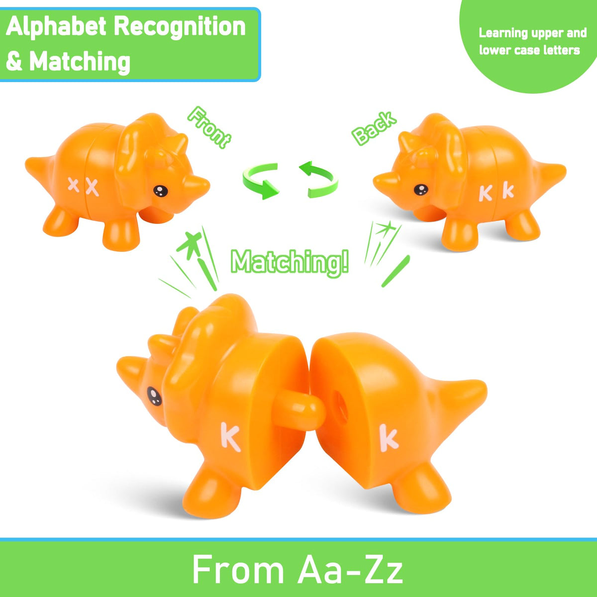 Yeahbof Letters Matching Dinosaur Game – 26 Letters Double-Sided ABC Alphabet for Toddlers and Preschoolers