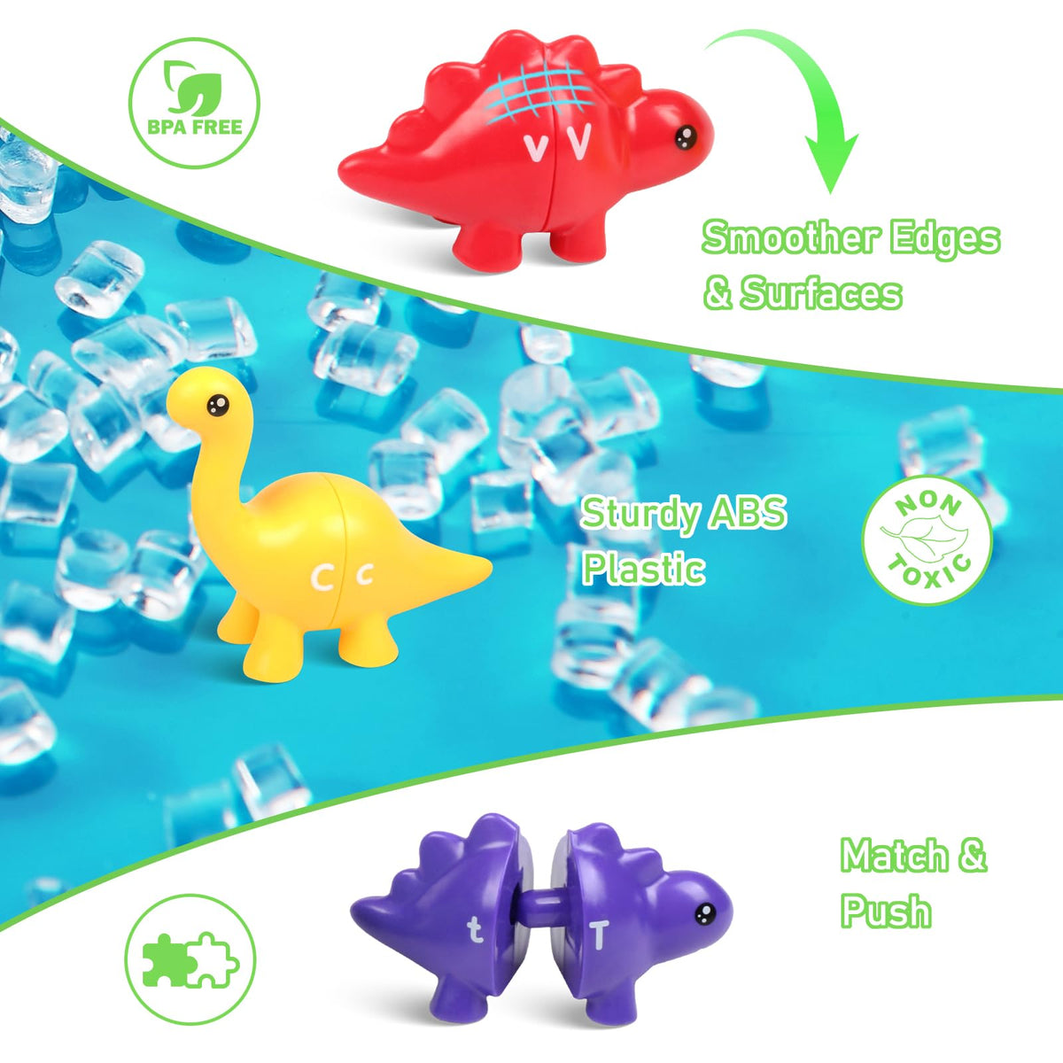 Yeahbof Letters Matching Dinosaur Game – 26 Letters Double-Sided ABC Alphabet for Toddlers and Preschoolers