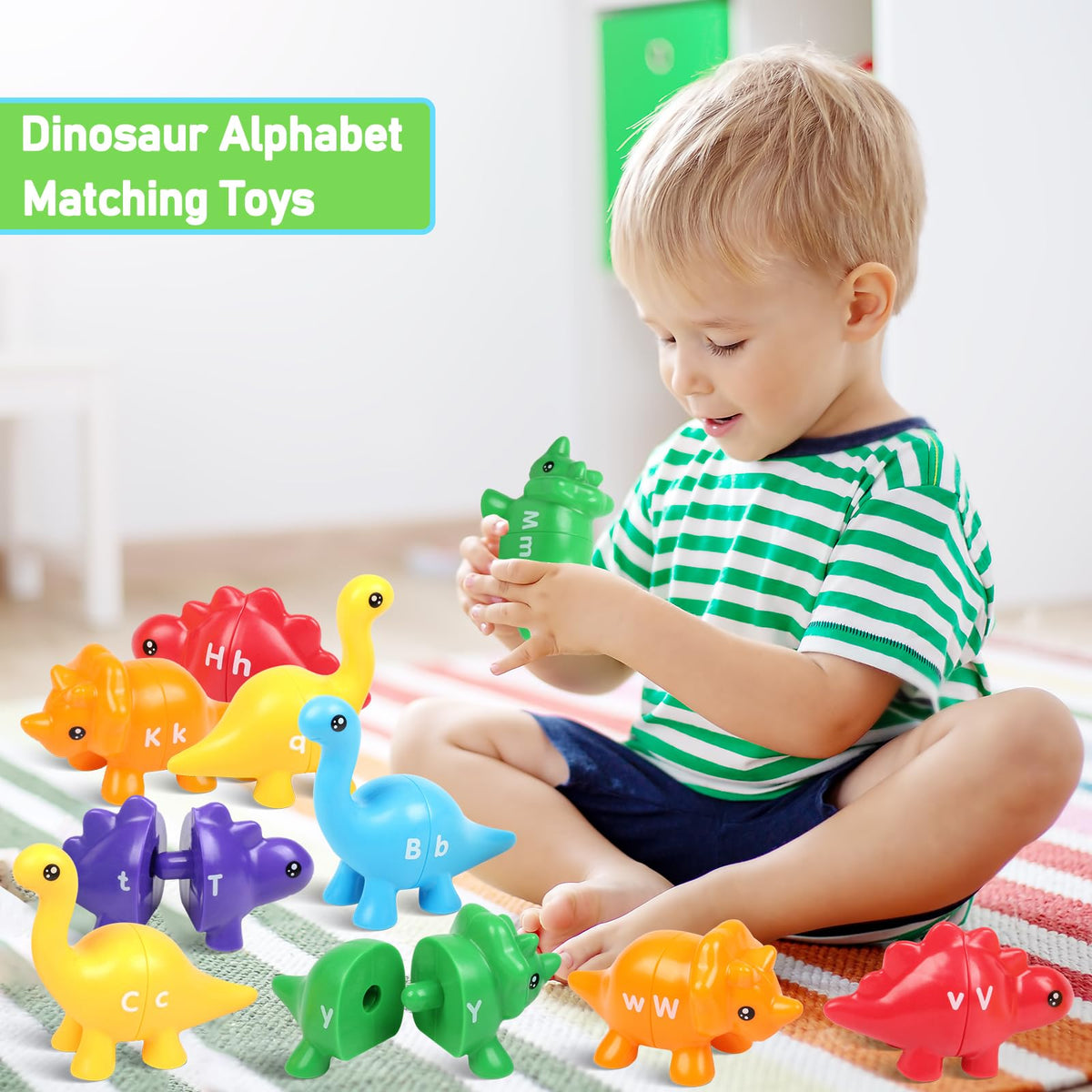 Yeahbof Letters Matching Dinosaur Game – 26 Letters Double-Sided ABC Alphabet for Toddlers and Preschoolers