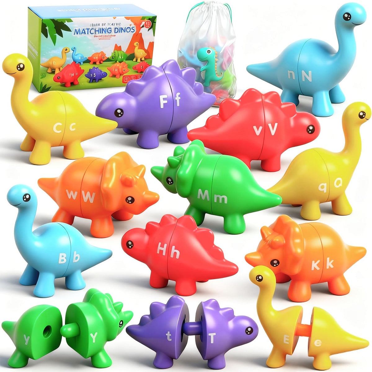 Yeahbof Letters Matching Dinosaur Game – 26 Letters Double-Sided ABC Alphabet for Toddlers and Preschoolers