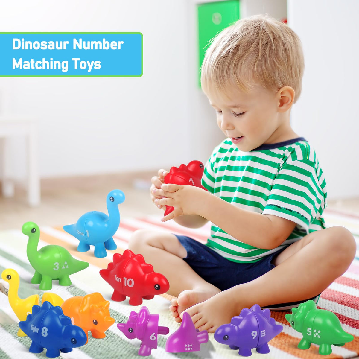 Yeahbof Numbers Matching Game - 10 Pcs Montessori Dinosaur Counting Toys for Toddlers Ages 1-5