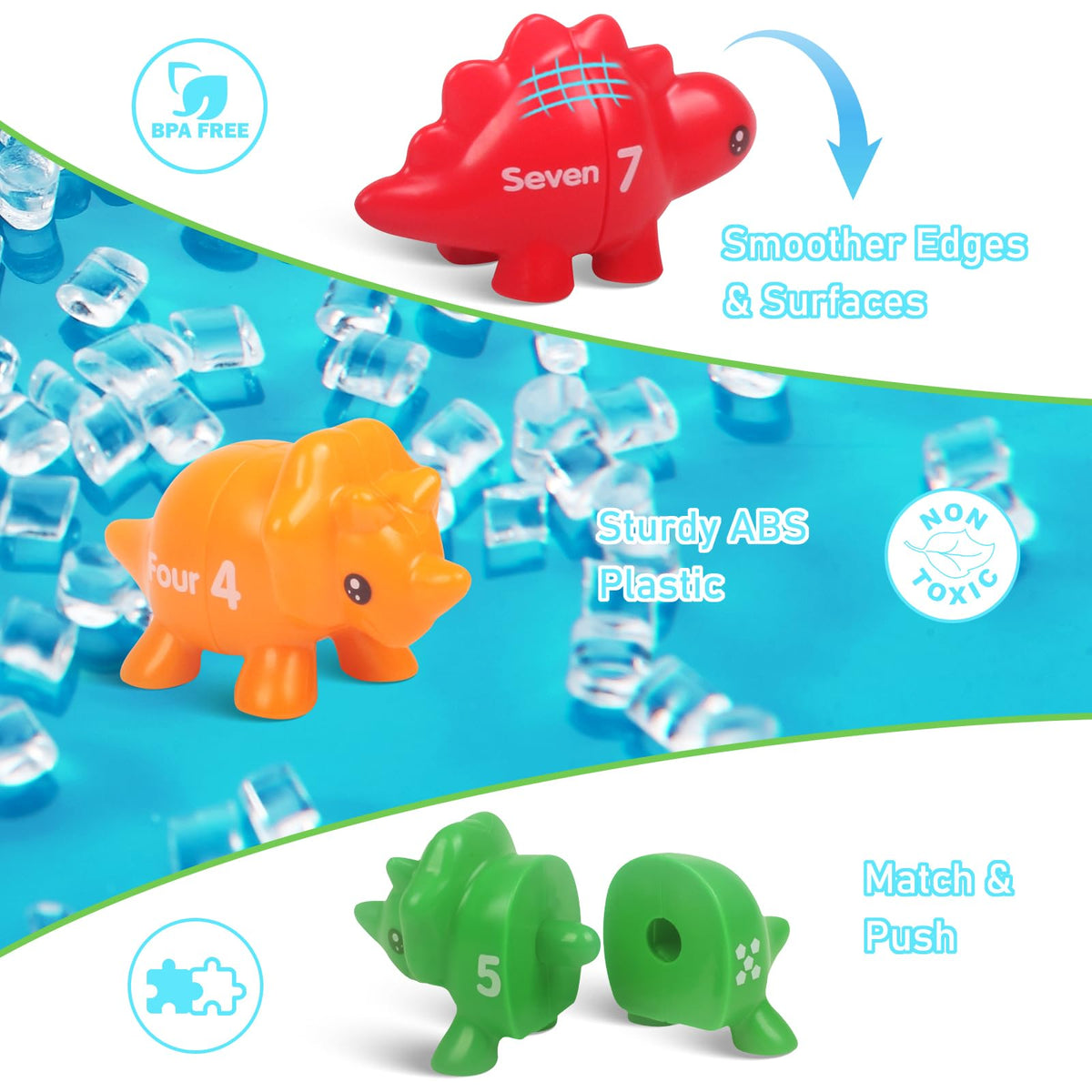 Yeahbof Numbers Matching Game - 10 Pcs Montessori Dinosaur Counting Toys for Toddlers Ages 1-5