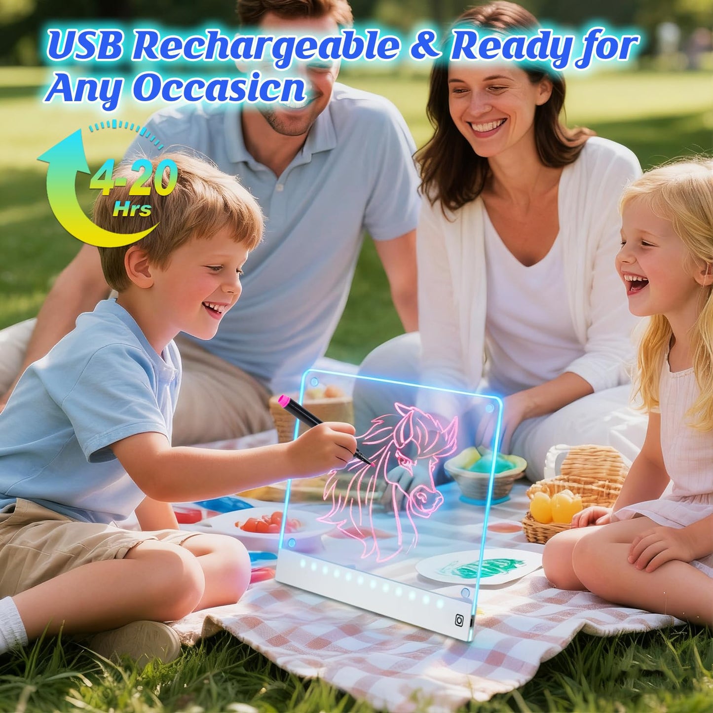 Yecuip Lumi Board 2-Pack: Rechargeable LED Drawing Boards for Kids with Tracing Pages