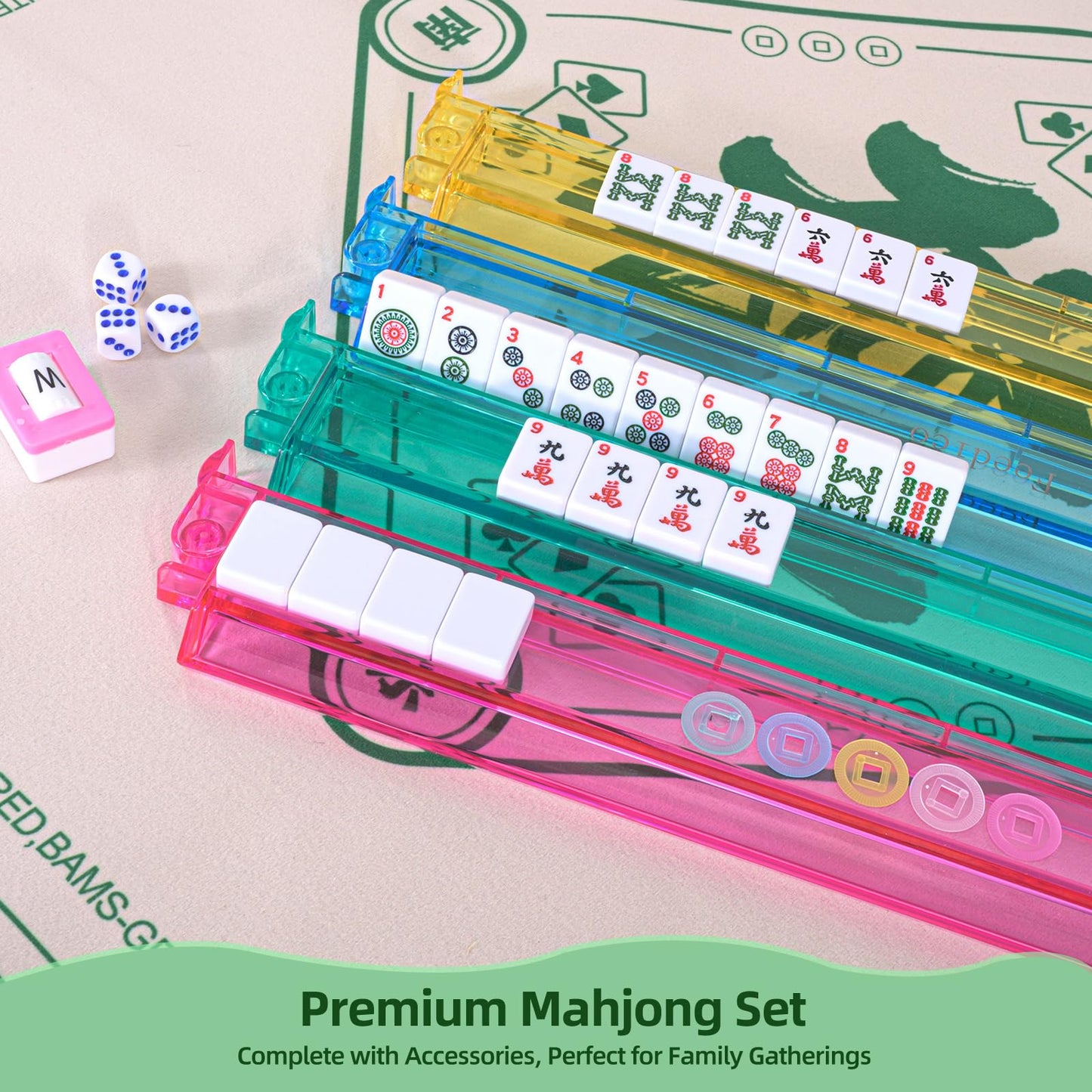 Yedadi Mahjong Tile Set – 166 White Tiles, 4-in-1 Racks, Dice & Chips | American Mahjong