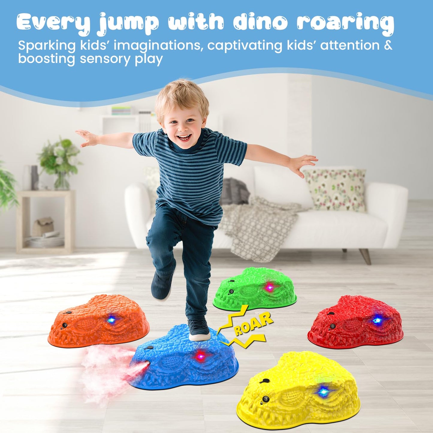 YEE BY ONE Dinosaur Stepping Stones — Mist, Roar & Lights for Kids 3-5