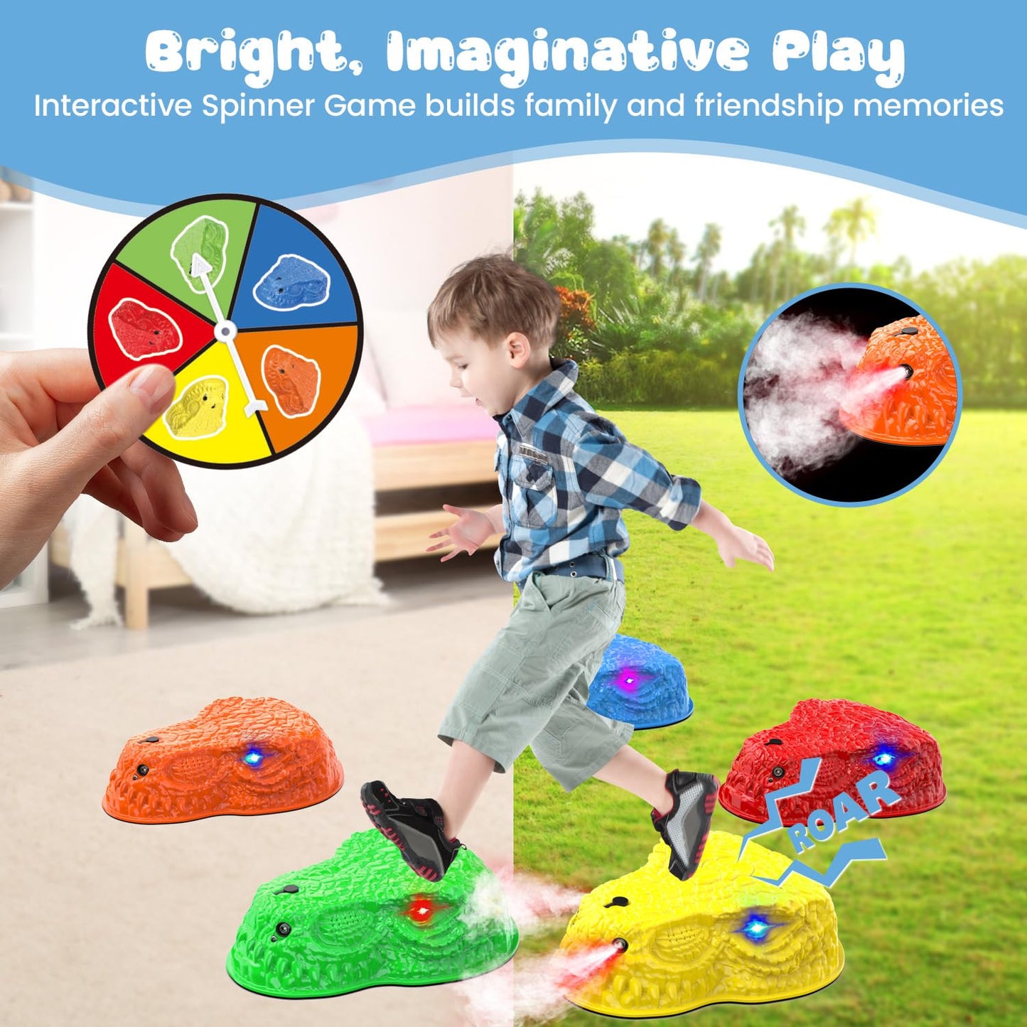 YEE BY ONE Dinosaur Stepping Stones — Mist, Roar & Lights for Kids 3-5