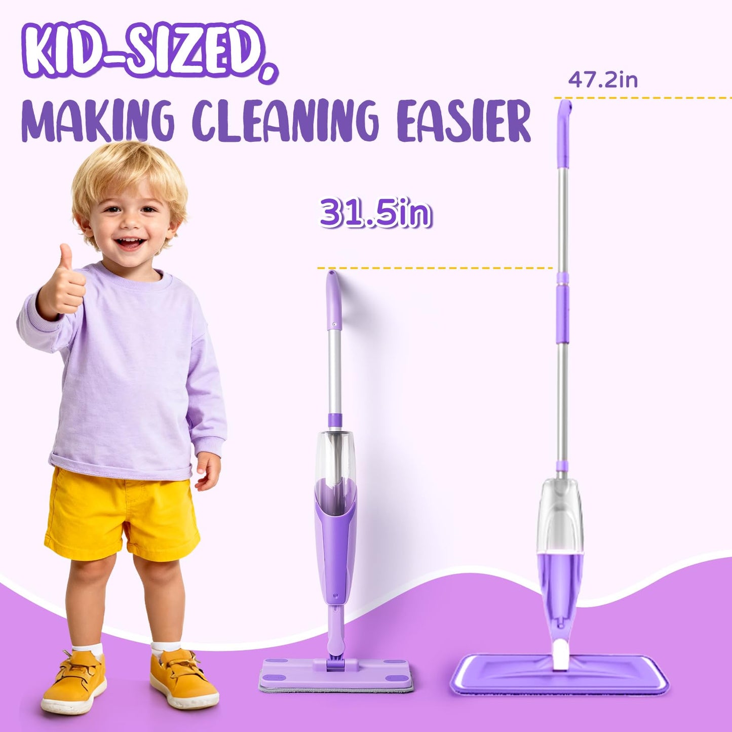 Yeeammk Purple Mini Spray Mop – Toddler Montessori Cleaning Toy for Girls 3–8 with Real Spray Water