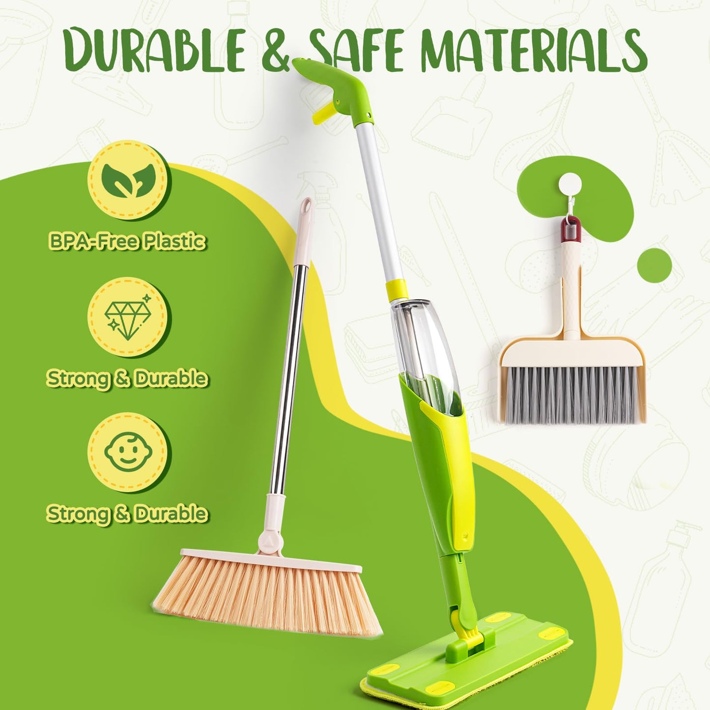 Yeeammk Kids Cleaning Toy Set – Mini Spray Mop, Toddler Broom & Dustpan for Pretend Play | Montessori Gift for Ages 3+