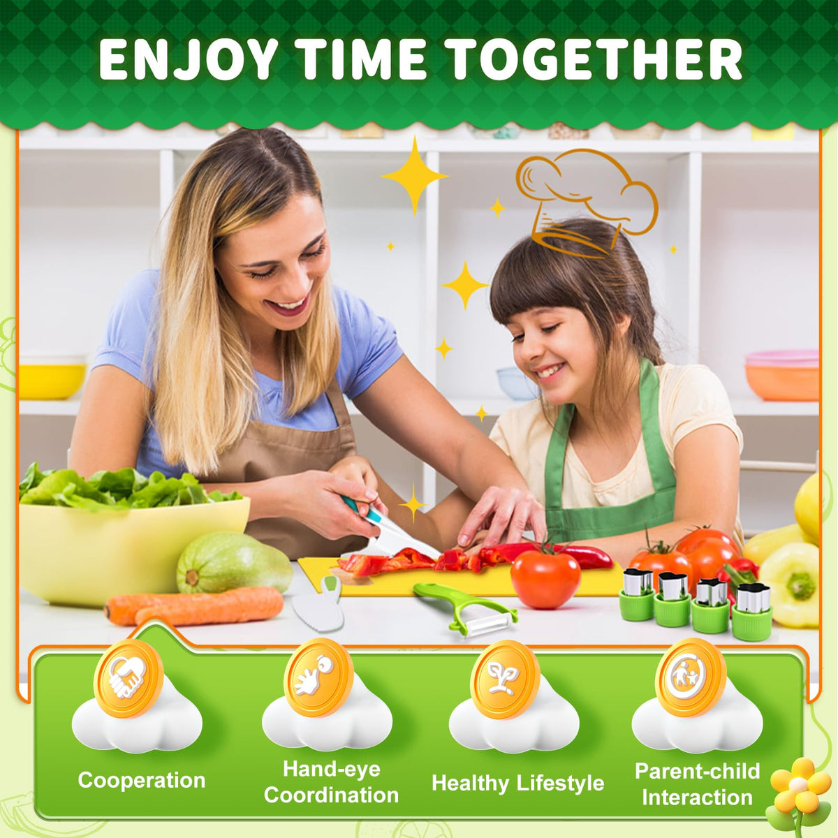 Yeeammk 13-Piece Montessori Kitchen Toys for Toddlers – Real Cooking Tools Set