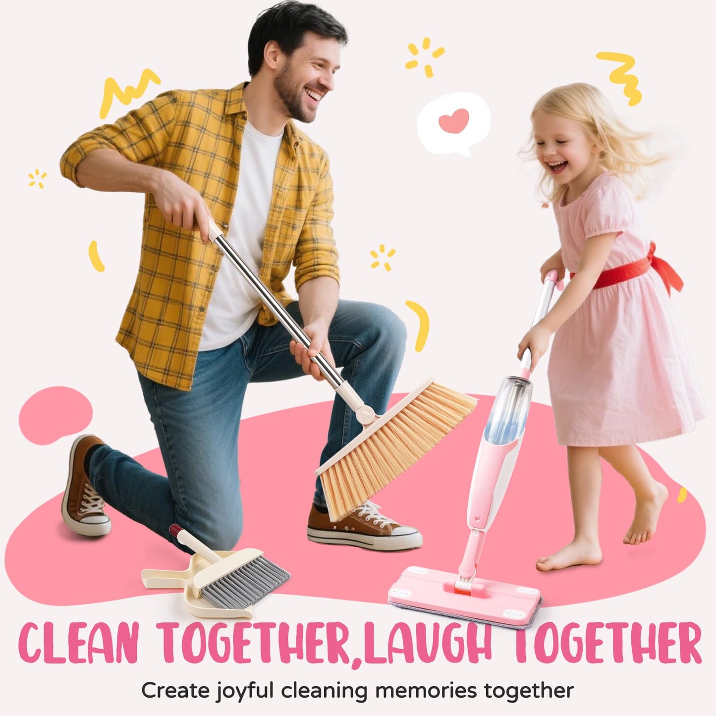 Yeeammk Kids Cleaning Toy Set – Pink Mini Spray Mop & Montessori Pretend Play for Toddlers (Ages 3+)
