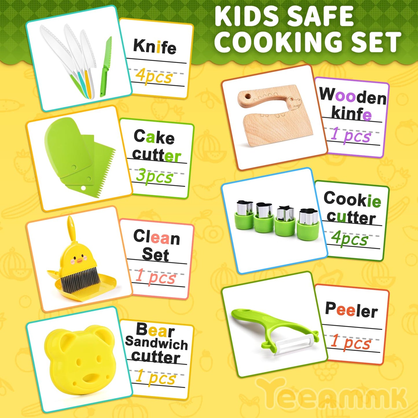 Yeeammk Kids Kitchen Tools – 19-Piece Montessori Toddler Chef Set