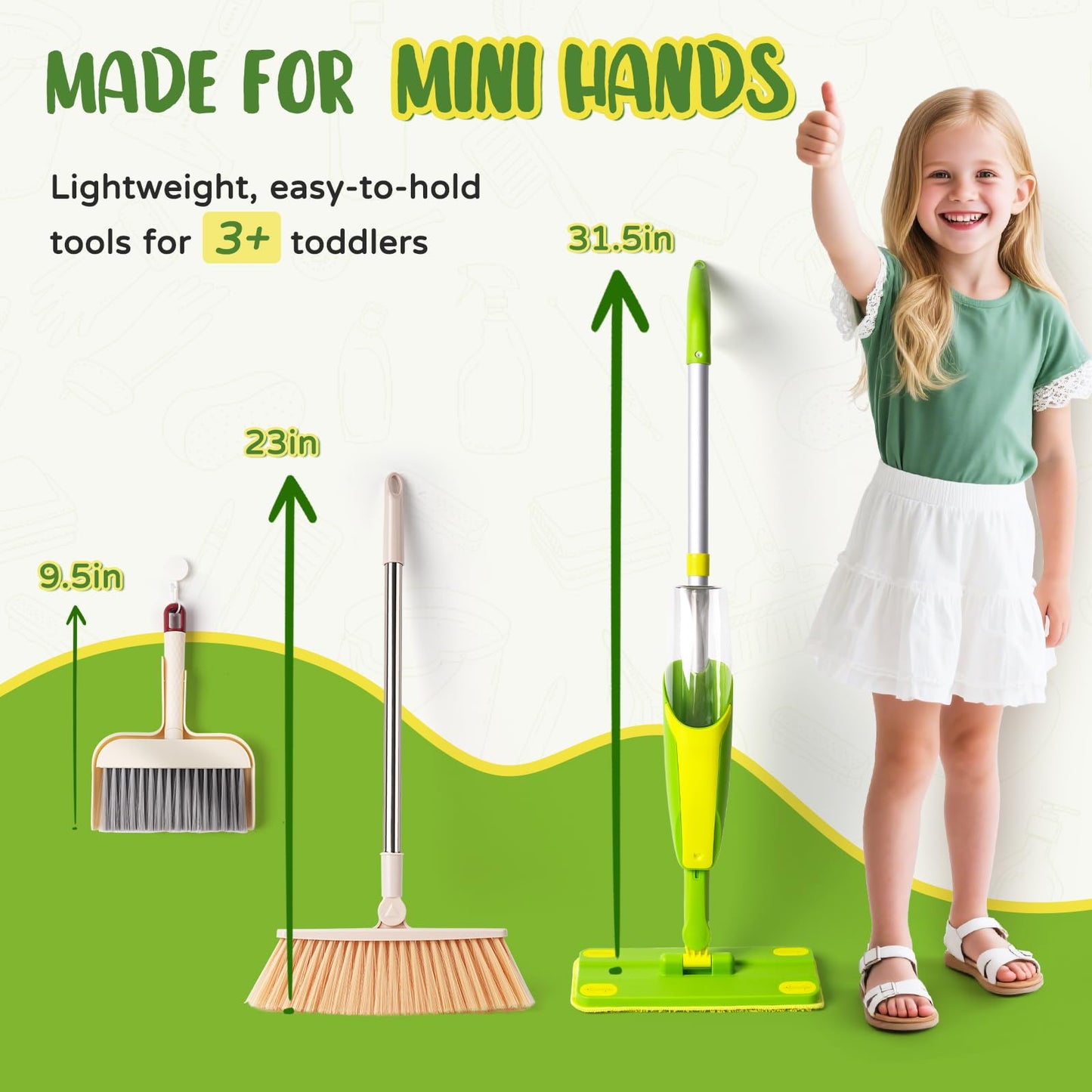 Yeeammk Kids Cleaning Toy Set – Mini Spray Mop, Toddler Broom & Dustpan for Pretend Play | Montessori Gift for Ages 3+