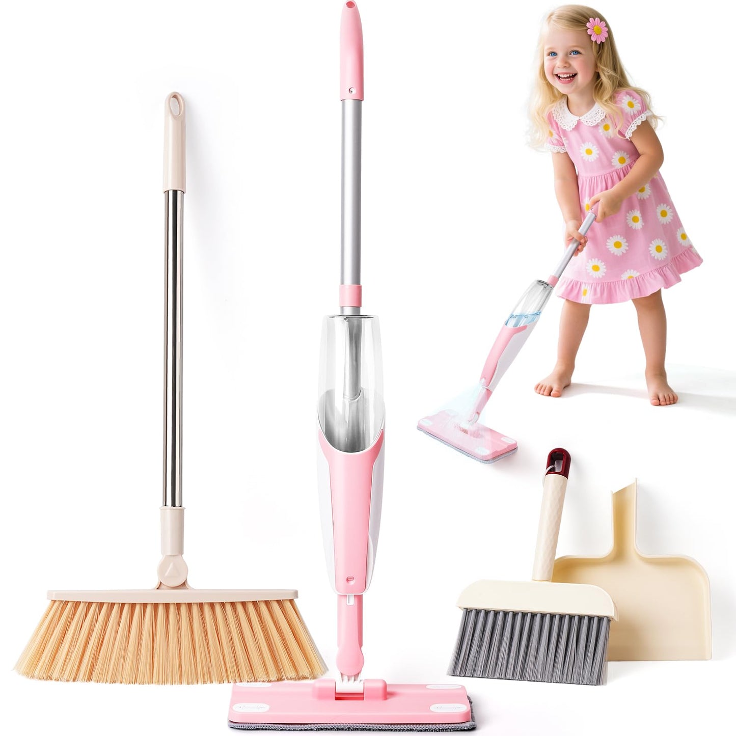 Yeeammk Kids Cleaning Toy Set – Pink Mini Spray Mop & Montessori Pretend Play for Toddlers (Ages 3+)