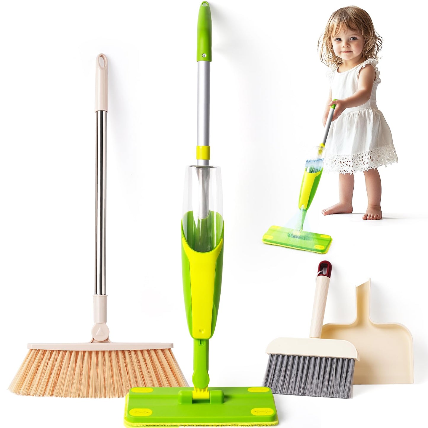 Yeeammk Kids Cleaning Toy Set – Mini Spray Mop, Toddler Broom & Dustpan for Pretend Play | Montessori Gift for Ages 3+
