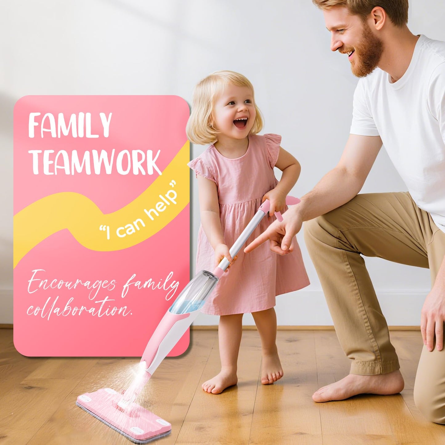 Yeeammk Pink Mini Spray Mop Montessori Toddler Cleaning Toy for Girls 3-8