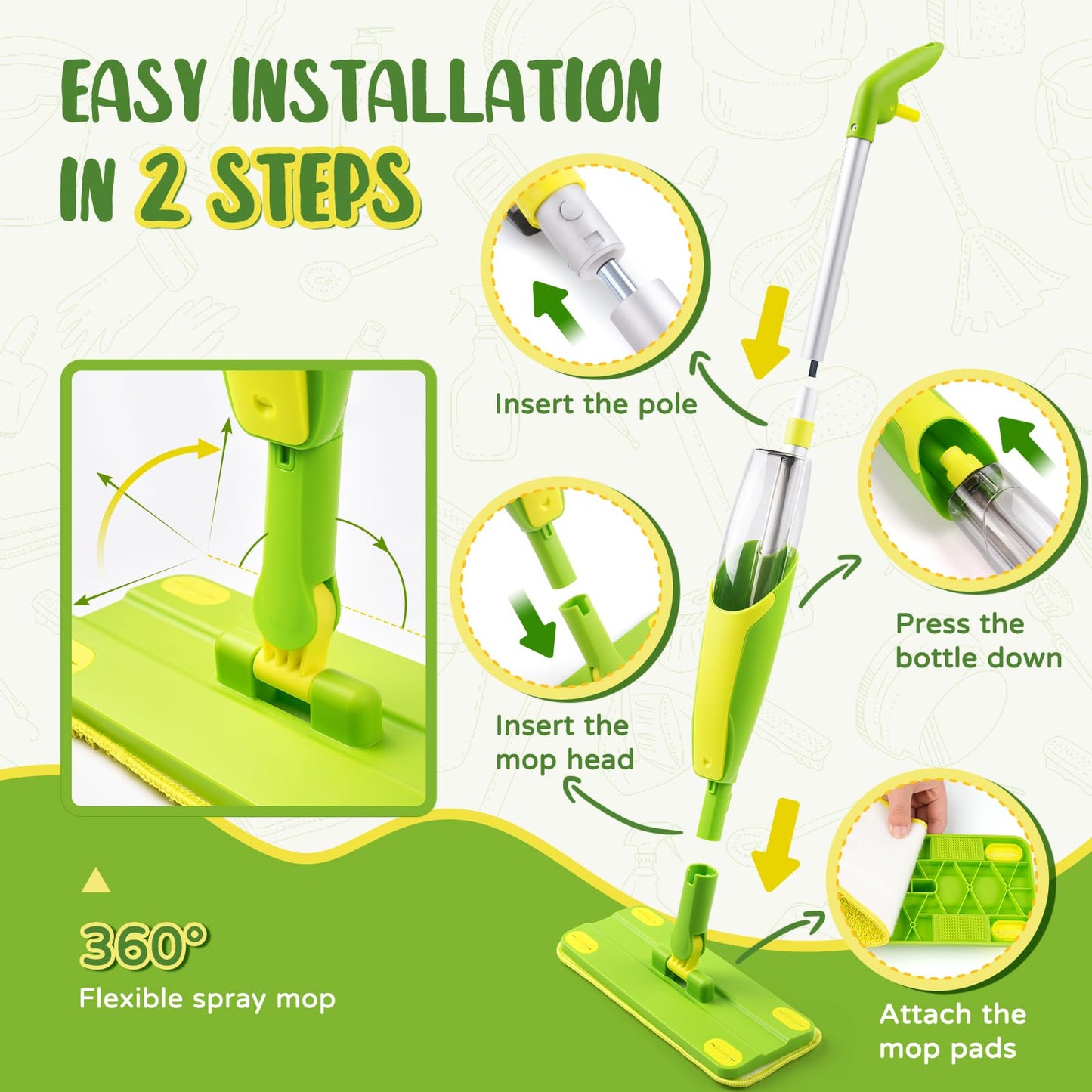 Yeeammk Toddler Spray Mop – Mini Cleaning Toy with Real Spray for Toddlers