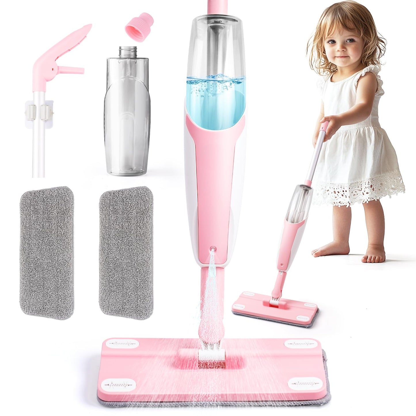 Yeeammk Pink Mini Spray Mop Montessori Toddler Cleaning Toy for Girls 3-8